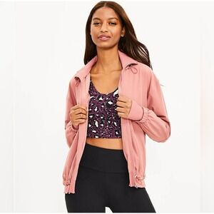LOFT‎ Lou & Grey Track Jacket Large Pink Lightweight Hooded Windbreaker NWOT